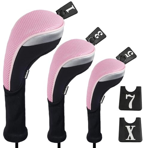 Andux 3pcs/Set Golf 460cc Driver Fairway Wood Club Head Covers Long Neck Black/Pink