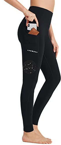 BAYGE Damen Sport Leggings Winter Hohe Taille Fleece Gefüttert Wasserdicht Blickdicht Bauchkontrolle Slim Fit Yogahose Sporthose Sweathose Fitnesshose mit Taschen, Schwarz, XL