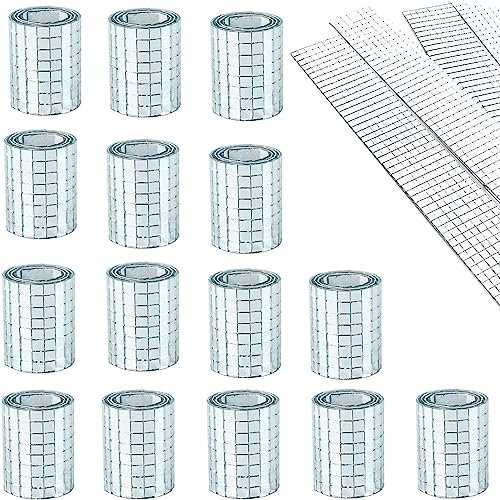 7200Pcs Mirrors Mosaic Tiles Disco Ball Mirror Tiles Self-Adhesive Real Square Glass Mirror DIY Tiles for Craft DIY,Silver Rose Gold,15 Sheets (Silver)