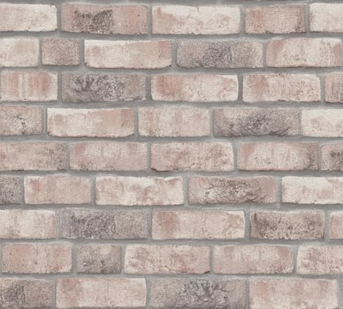 A.S. Création Bricks & Stones 388122 - Carta da parati in tessuto non tessuto, 10,05 m x 0,53 m, prodotta in Germania, colore: Grigio/Beige