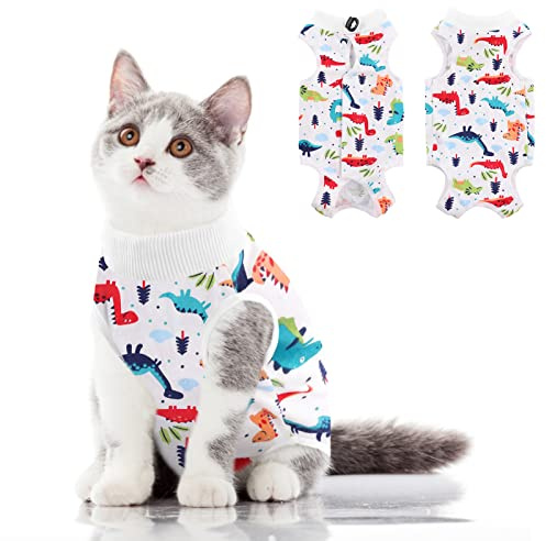 SUNFURA Cat Recovery Suit, Kitten Surgical Full Bodysuit for Abdominal Wound Protector Anti Licking After Surgery, Professional Bandages Cone E-Collar Alternative for Small Male & Female Pets