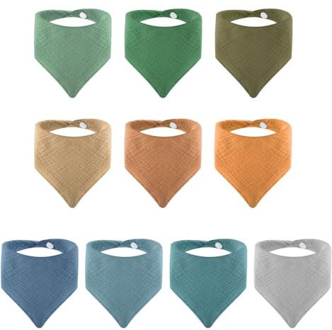 Lanjue Baby Bibs, 10 Packs Baby Bandana Dribble Bibs, Cotton Soft and Absorbent Drool Bibs with Adjustable Snaps for 0-36 Months Unisex Newborn Boys Girls