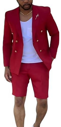 Trasign Short Suits for Men 2 Piece Summer Mens Suit Beach Wedding Tuxedo, Red, L