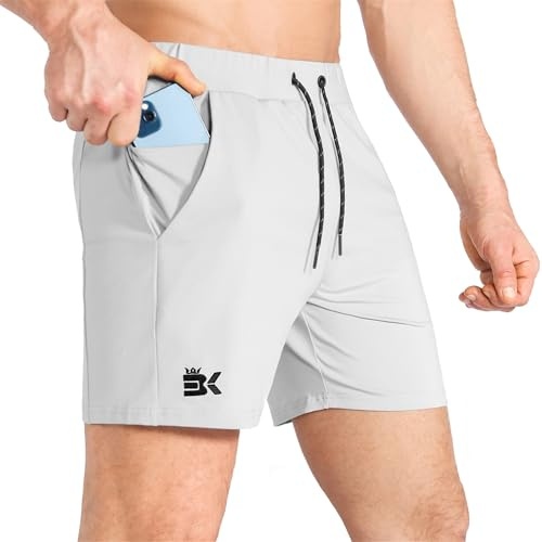 ZENWILL Ligero Deporte Pantalones Cortos Hombre con Cremallera Bolsillos, Short Hombre Entrenamiento Secado Rápido(Gris Claro,M)