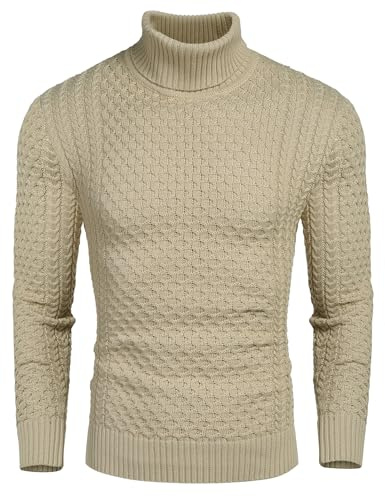 COOFANDY Jumpers for Mens Turtle Neck Jumper Roll Neck | Turtleneck Men Sweater Polo Neck Jumpers Cable Knit Jumper, Work, Winter, Casual, Slim Fit, Warm