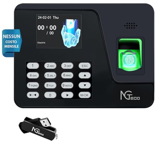NGTeco Pointeuse Horaire Personnel, Pointeuse Biometrique, avec Calcul Automatique, Horloge Biométrique à Empreintes Digitales AS10 avec USB 8 GB (Français)
