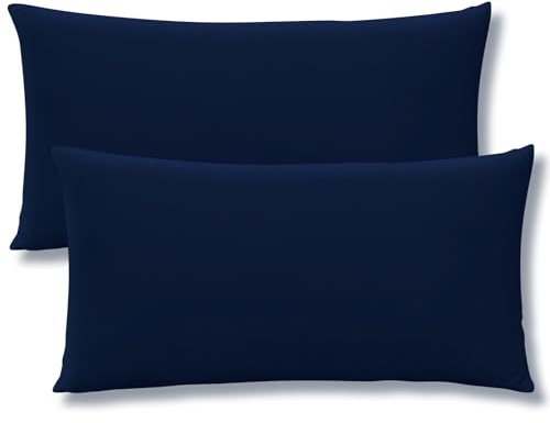 mafudoxi Kissenbezug 40 x 80 2er Set,kopfkissenbezug 40x80,Kissenbezüge mit Reißverschluss aus Mikrofaser,Premium und Weich Kissenhülle,Sofakissen dekokissen, Waschbar bis 60°C,Dunkelblau