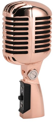 MENDUNER Microphone Vintage, Microphone Professionnel pour Le Chant, Support Rotatif à Tension Automatique en Alliage de Zinc, Microphone Vocal Dynamique Rétro (Or Rose)