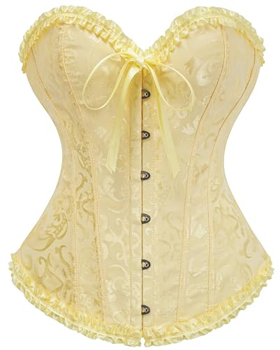 SZIVYSHI Corset Elfe Jaune pour Femme - Bustier Shapewear Lingerie - Corsage de taille en dentelle sans bretelles Vintage Victorien pour soirée - Taille XXS