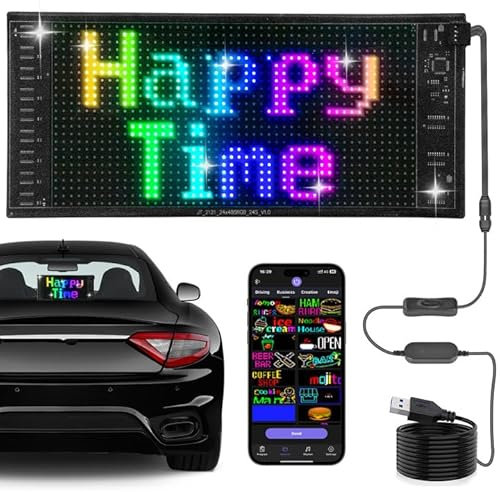Ludunbuy Insegna Luminoso LED Flessibile Programmabile a Doppia fila 27 X 12 cm,Pannello a Matrice LED di Più Luminoso, Programmabile, Per Auto, Camion, Testo, Graffiti, Negozio,Smart App, Bluetooth