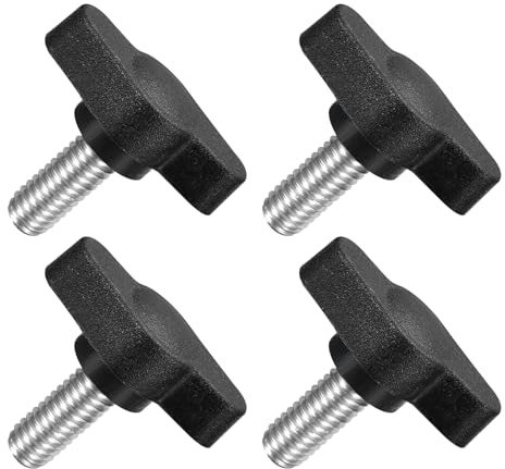 QUARKZMAN M6 x 14mm Tornillos Moleteados, 4pcs Perillas de Ala en T Rosca Macho de Acero Inoxidable 304 Tuerca Pomo de Mango Asas Ajustables Sujeción Manual para Máquina, Negro, 27mm Ancho