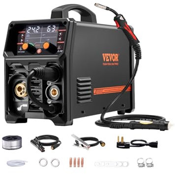 VEVOR Soldador Pro MIG 250 A, Máquina de Soldadura Sinérgica 5 en 1 MIG a Gas/MIG con Núcleo Fundente/STick/Lift TIG/MIG PLUSE con Tecnología de Inversor IGBT y Pantalla LCD, 430 x 180 x 320 mm