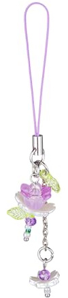 Agromusk Purple Flower Phone Charms,Cute Beaded Lotus Phone Strap Keychain