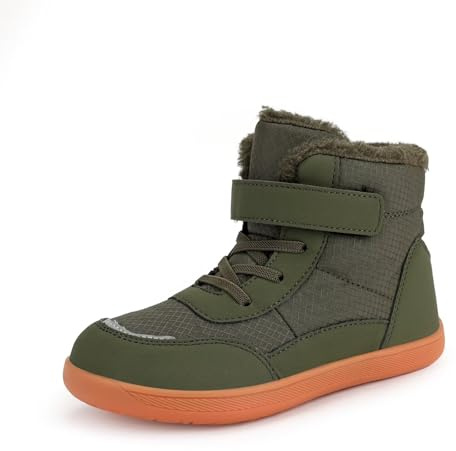 ZEPYFXIT Scarpe Bambino Barefoot Trekking Impermeabili Antiscivolo Stivali Invernali con Imbottitura Calda Antipronazione Ragazzi Ragazze (Verde, 35 EU)