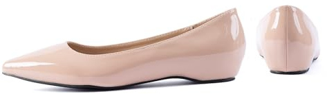 Mtzyoa Women's Pointed Toe Ballet Flats, Nude Patent Suede with 1 Inch Hidden Heel, Slip-on Comfort Shoes for Office, Casual Wear, US Size 6