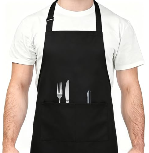 Mulbijeo Delantal de Chef Grande Talla, Delantal de Cocina con 2 Bolsillos, Ajustable Unisex para Trabajo Doméstico y Servicio Profesional