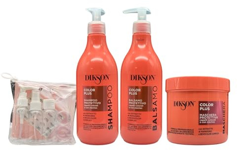 SET COLOR PLUS Protettivo, Per Capelli Colorati o Con Mèches. Con Estratto Di Papavero e Revocolor Complex: Shampoo 500ml + Balsamo 500ml + Maschera 500ml + Kit Bottiglie Da Viaggio