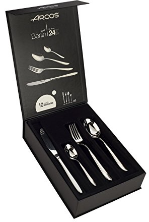 Arcos Ensemble de Couverts 24 Pièces pour 6 Personnes - Set de 6 Cuillères. 6 Couteaux. 6 Fourchettes et 6 Cuillères à Dessert - Série Berlin. Couleur Argent