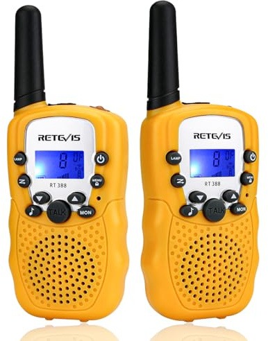 Retevis RT388 Giocattoli Bambini, Walkie Talkie Bambini con Serratura a Chiave, VOX, Natale Regalo da Esterno per Bambino di 4-12 Anni per Attività Esterna, Interna, Festival (Giallo, 1 Paio)