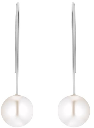 Heideman Ohrringe Auris Damen - Perlenschmuck aus hochwertigem Edelstahl - silber farbend - hängende Ohrringe mit Perle weiß für Frauen - Ohrschmuck 4cm lang