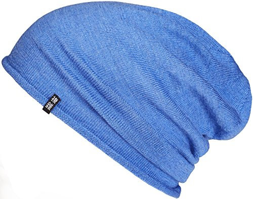 Enter the Complex® Leichte Merino Mütze, Einlagig Gestrickte Slouch Beanie, 100% Merino Wolle, Damen und Herren, Blau