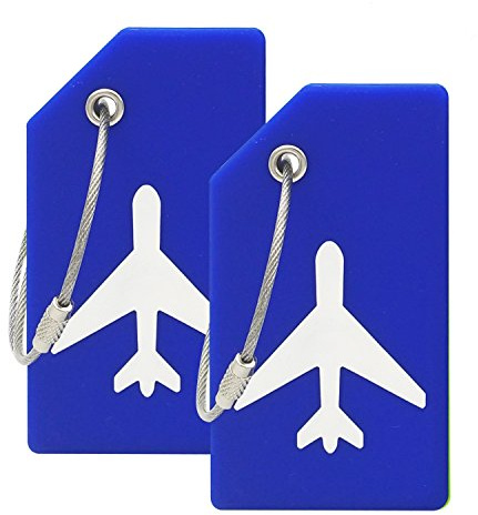 Silicone Luggage Tag with Name ID Card Perfect to Quickly Spot Luggage Suitcase (Plane 2Pcs Blue)