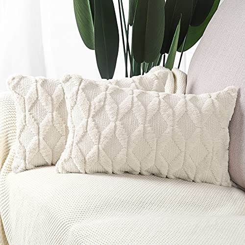 Madizz 2er Set Sanft Plüsch Kurze Wolle Samt Dekorativ Zierkissenbezüge Luxus Stil Kissenbezug für Sofa für Schlafzimmer Beige 30x50 cm Rechteckig