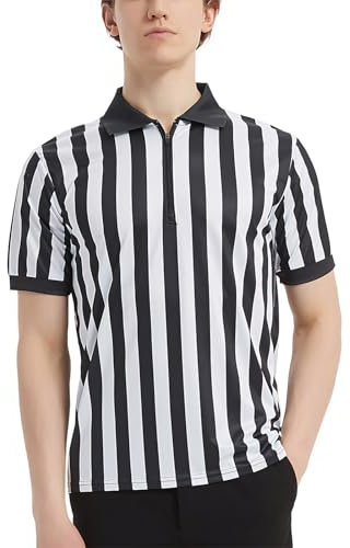 TOPTIE Sportwear Men's Pro-Style Referee Shirt with Quarter Zipper for Basketball Football Soccer-XL Black