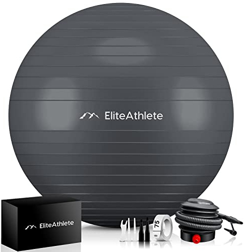 EliteAthlete Ballon Gym avec système Anti-Burst - Fitness Pilates Yoga - Ballon Grossesse avec Pompe à air Incluse