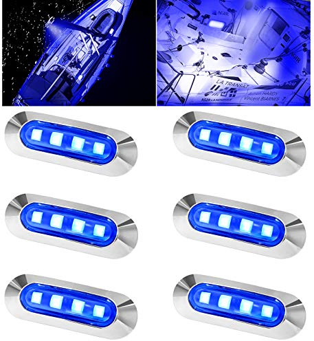 TOSNRCT Navigationslicht Für Boote, 6 Stück LED Boots Navigationslichter Marine Yacht LED Licht Signalleuchte Port Seitenbogen Licht für Boot Yacht Skeeter 12V 24V (Blau)