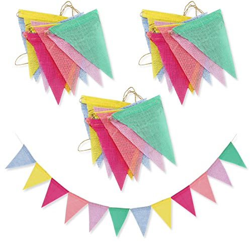 60 Flags 68 Feet Bunting Banner, Multicolor Outdoor Waterproof Triangle Flags Imitated Linen Burlap Bunting Supply for Wedding Birthday Party Home Festival Decoration
