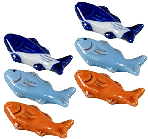 DOITOOL Essstäbchen Halter Keramik Fischform Besteckbank Stäbchenbänke Messerbänkchen Japanischer Stil 6 Stück Essstäbchen Messer Gabel Löffel Ablage Restaurant Zuhause Abendessen Esszimmer