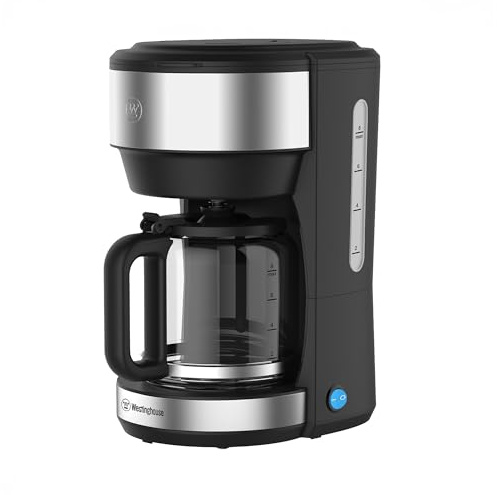 Westinghouse Kaffemaskin Basic-serien, filterkaffebryggare för upp till 10 koppar, permanent filter, glaskanna, droppskyddssystem, varmhållningsfunktion upp till 30 minuter, vattennivåvisning, silver