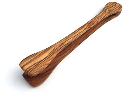 Holzzange 26 cm Grillzange, Salatzange, Nudelzange, Toastzange aus Olivenholz in Handarbeit