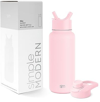 Simple Modern Botella Agua Acero Inoxidable con Pajita y Tapa para Beber de Golpe | Botella Térmica Aislada para Deportes Gimnasio | Summit | 950ml | Blush