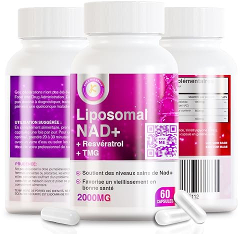 NAD+ + Trans-Resvératrol + TMG | 2000 mg | Formule Avancée 3-en-1 | Complément NAD Resvératrol TMG | Boost NAD+ | Soutien Immunitaire & Énergie, Peau & Bien-Être Global | 60 Gélules