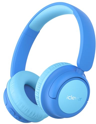 iClever Auriculares Bluetooth para niños, batería de 60 horas, 74/85 dBA, limitación de volumen, sonido estéreo, tipo C, Bluetooth 5.4, auriculares inalámbricos para niños con micrófono para