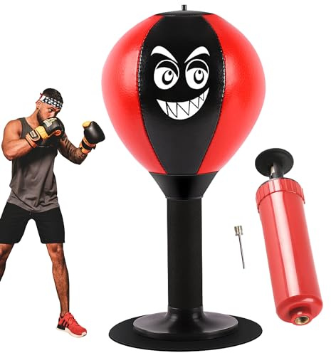 STFALI Punchingball, table de punching avec ressorts, ventouse pour soulager le stress pour patron, collègue, amis, 18 x 17,5 x 37 cm (rouge/noir)