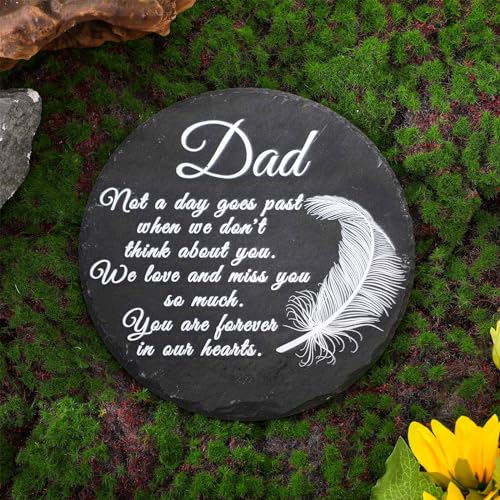 Landical Gedenksteine für geliebte Menschen im Freien, Gedenktafel mit Halterung, Gartenschieferstein, Beileidsgeschenke für den Verlust eines geliebten Menschen (Papa, Feder)