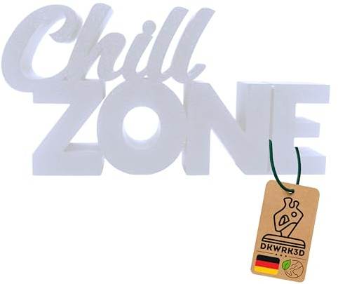 DKWRK3D Chill Zone Schild - Kunststoff Chill-Zone Aufsteller - Gaming Zone Zimmer Deko - Chillout Dekoration - Chill Room Gamer Wohnzimmer Enstspannung - Jugendzimmer - Männer Spielzimmer (Weiß, L)