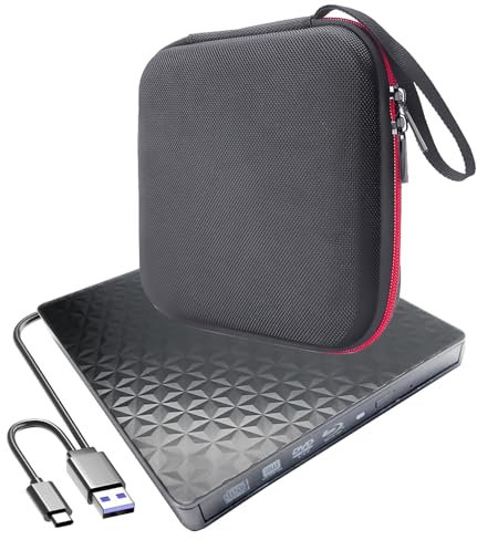 Masterizzatore esterno USB-C 4K Ultra HD UHD 3D Blu-ray BDXL M-Disc, per HP Laptop Spectre Envy X360 ZBook Fury Firefly 14 16 15 13 17 G5 G6 G9, 6X BD-R DL TL QL DVD Writer Drive + custodia per il
