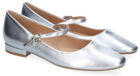 shoes&blues.es 90432 Zapato de Mujer Tipo Bailarina Francesita con Elegante Diseno y Cierre de Hebilla con Punta Redonda, Ideal para Llevar en Cualquier Ocasion. Plata Talla 38