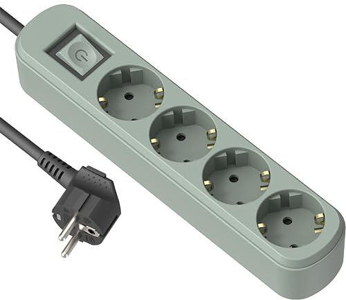 Electraline 62424 Schuko 16A multipeluttag med 4 uttag med strömbrytare, grön, 1,5 m kabel