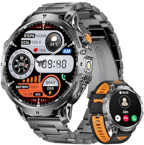 LIGE Smartwatch Herren 1000 mAh Akku/1.85‘’ HD Großes Display Smartwatch mit Anrufe,100+ Sportmodi,IP68 Wasserdicht Fitnessuhr mit 24/7 Herzfrequenz,Schlafmonitor für Android iOS,2 Bander,Metal