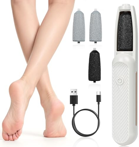 AOOSA Electric Foot File, Rechargeable Electric Callus Removers, Foot Callus Remover Pedicure Kits, 3 Speeds Hard Skin Remover with 4 Brush Heads, Removes Dry Skin for Smoother Feet, White
