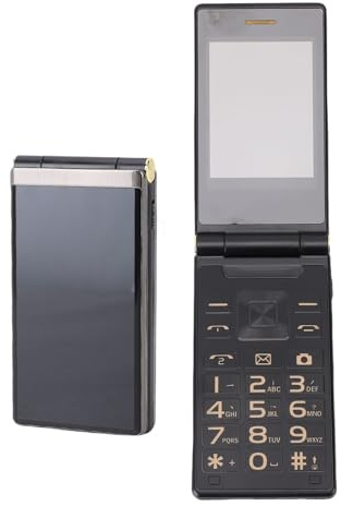 Annadue 4G Flip-telefon för Seniorer, 3.0in 1.8in Dual Screen, Double SIM, SOS, 1.3MP Kamera, med läderfall. 5900mAh (Pistolfärg)