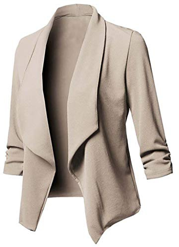 YIzdegg Blazer för kvinnor – kostymjacka dam elegant kort blazer chic elegant affärsjacka stor storlek jacka ledig 3/4-ärm jackor enfärgad kofta öppen front blazer jacka