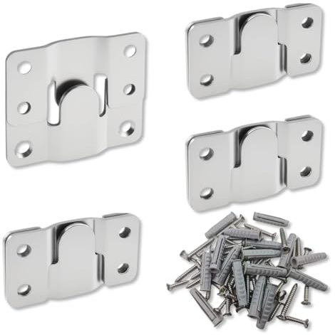 4-Pairs Flush Mount Brackets 56x30mm, Heavy Duty Stainless Steel Interlocking Hangers Kit with Screws for Picture Frame, Mirror, Furniture & Headboard Wall Mount