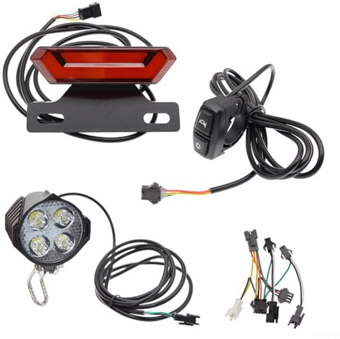 Kit d'éclairage pour vélo électrique 24 V-48 V LED Phare et feu arrière avec interrupteur à 6 broches, étanche IPX4, construction ABS, convient pour vélos électriques