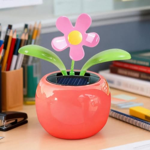 Solar Dancing Flowers Sunflower Decoration Sunflower Solar Powered Dancing Flowers Cute Car Decor for Men Women Funny Swinging Flower Ornaments for Office Desk Car Home Decorations (Light Red)
